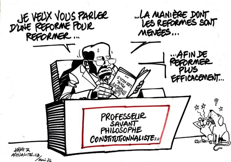 caricature : andré mbata, un pied dans la réforme, l’autre sur le frein